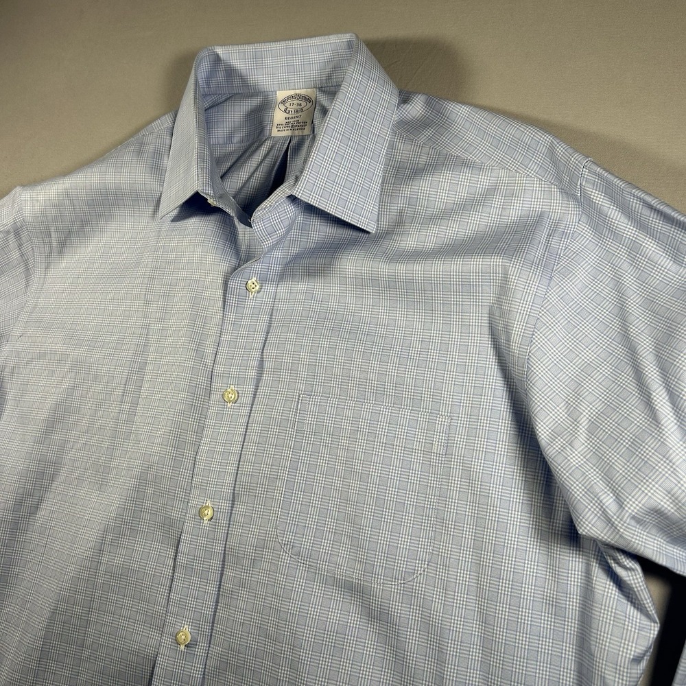 Mens XL Brooks Brothers Regent Blue Plaid Non Iron Dress Shirt 17 36 - Picture 3 of 9